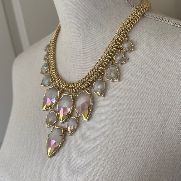 Vintage Kendra Scott Elegant Gretchen Statement Necklace Gold Iridescent Slate - Picture 7 of 17